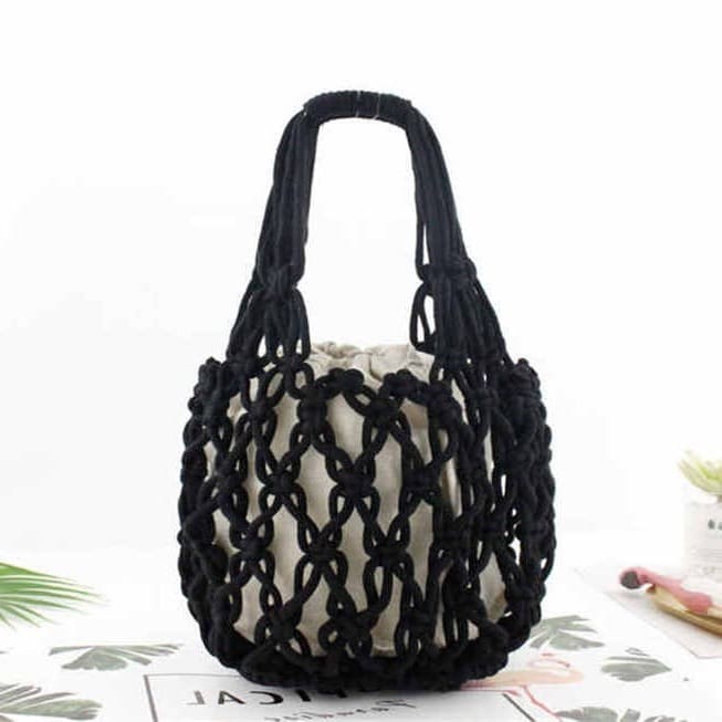 Sac en corde macramé noir