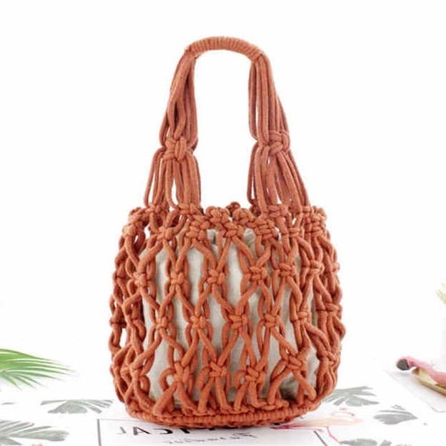 Sac en corde macramé orange