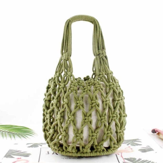 Sac en corde macramé vert