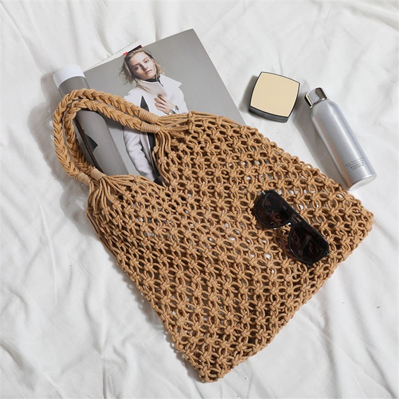 Sac filet macramé camel