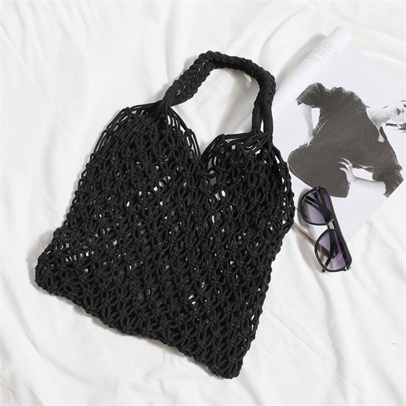 Sac filet corde macramé noir