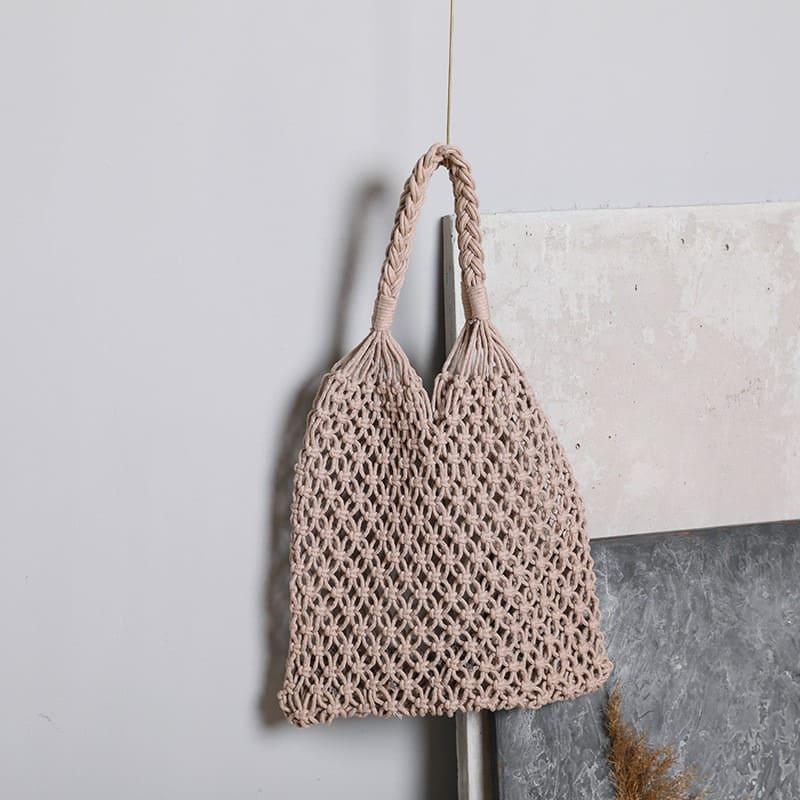 Sac filet macramé taupe