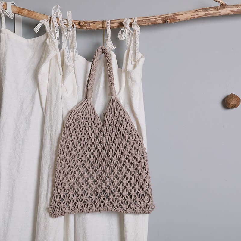 Sac filet macramé gris