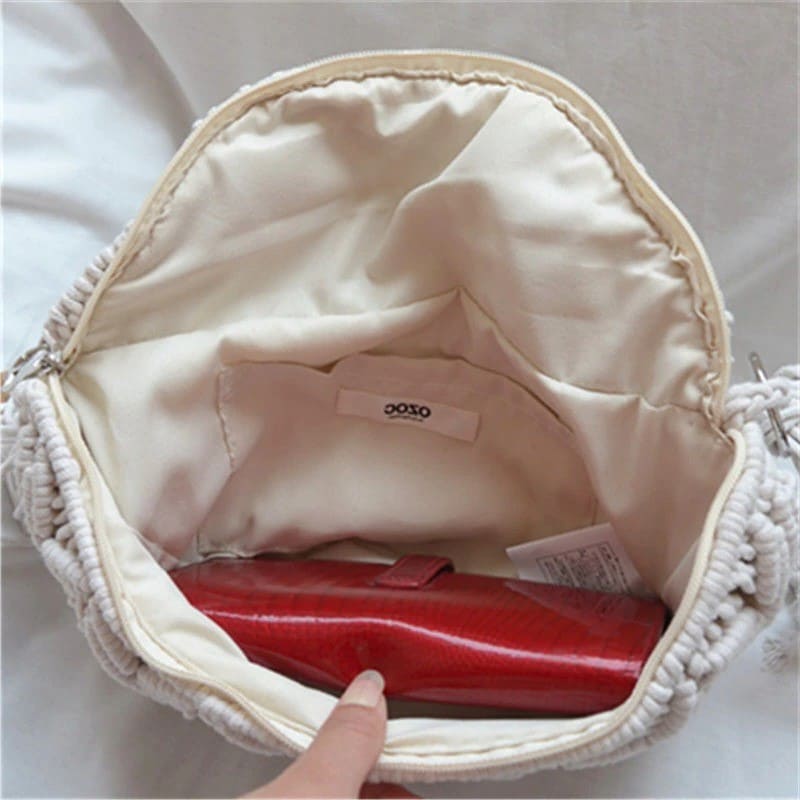 Sacoche macramé doublé en tissu