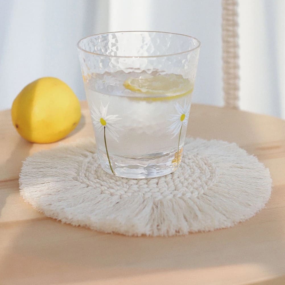 Sous-verre rond macramé beige