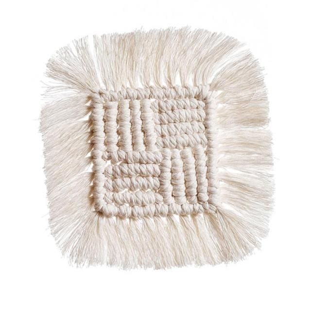 Sous-verre carré macramé beige écru