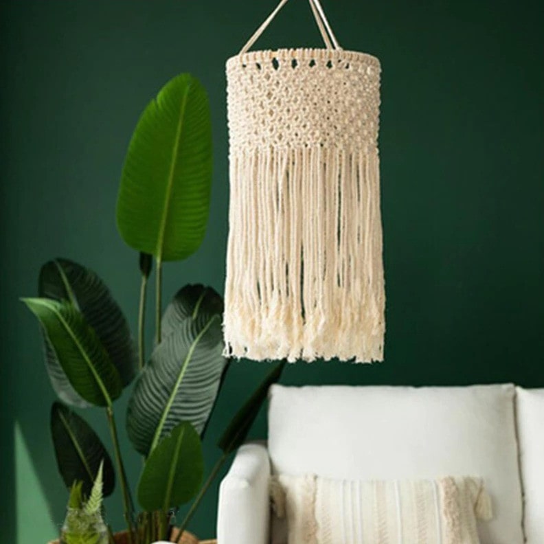 Abat-jour macramé en coton suspendu