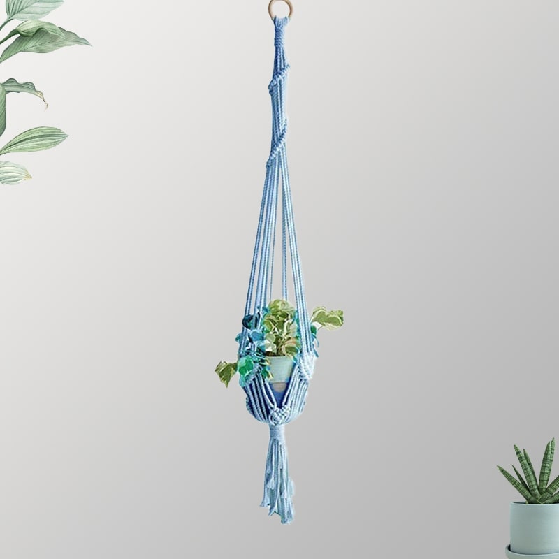 Suspension couleur plante macramé bleu