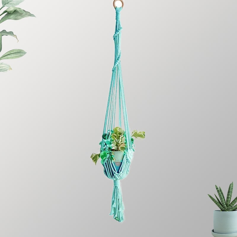 Suspension couleur plante macramé bleu clair