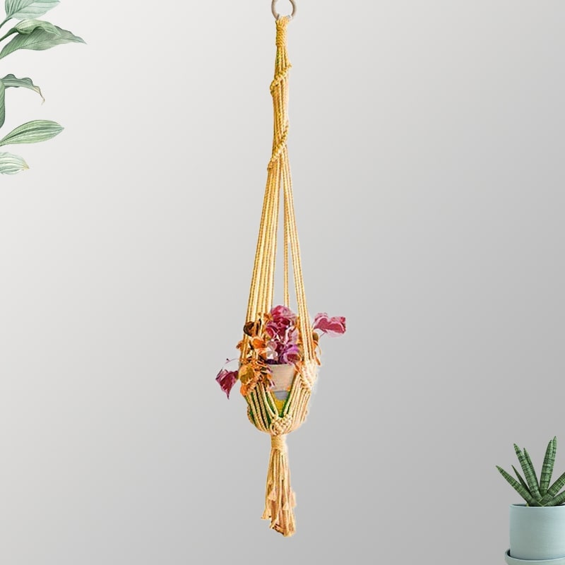 Suspension couleur plante macramé jaune