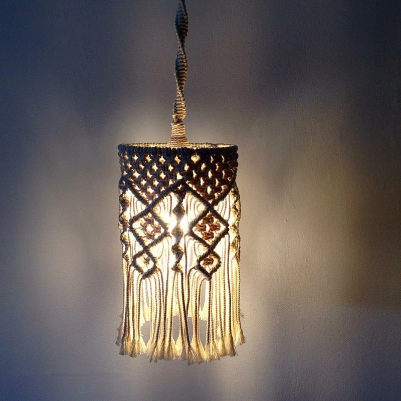 Suspension lampe macramé coton