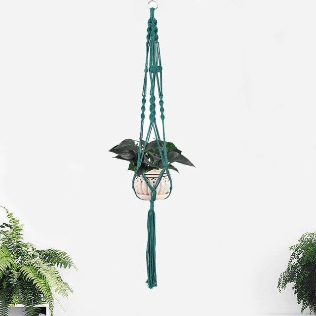 Suspension macramé couleur vert canard