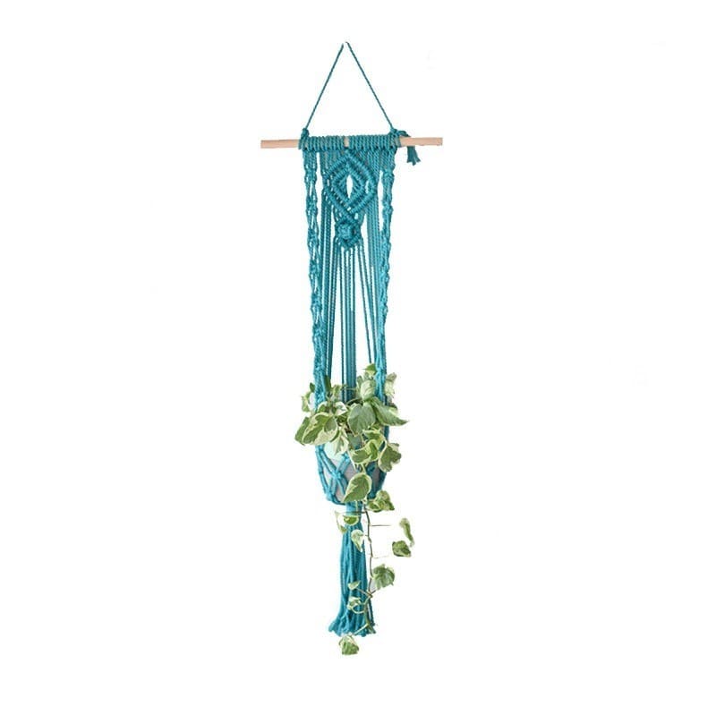 Suspension murale plante macramé turquoise
