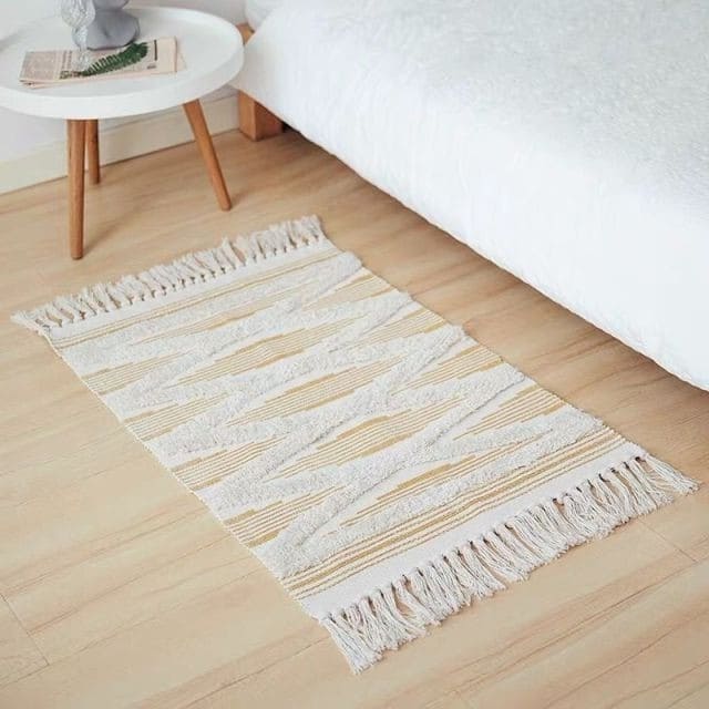 Tapis beige coton macramé