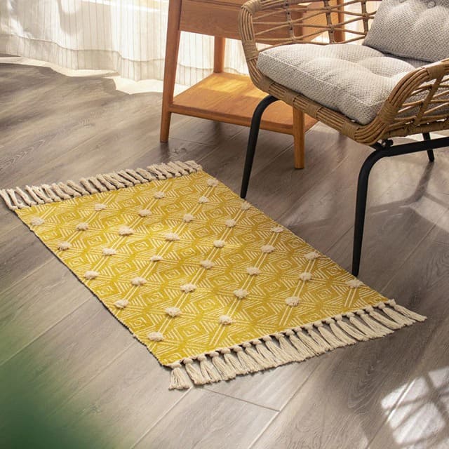 Tapis macramé rectangulaire jaune