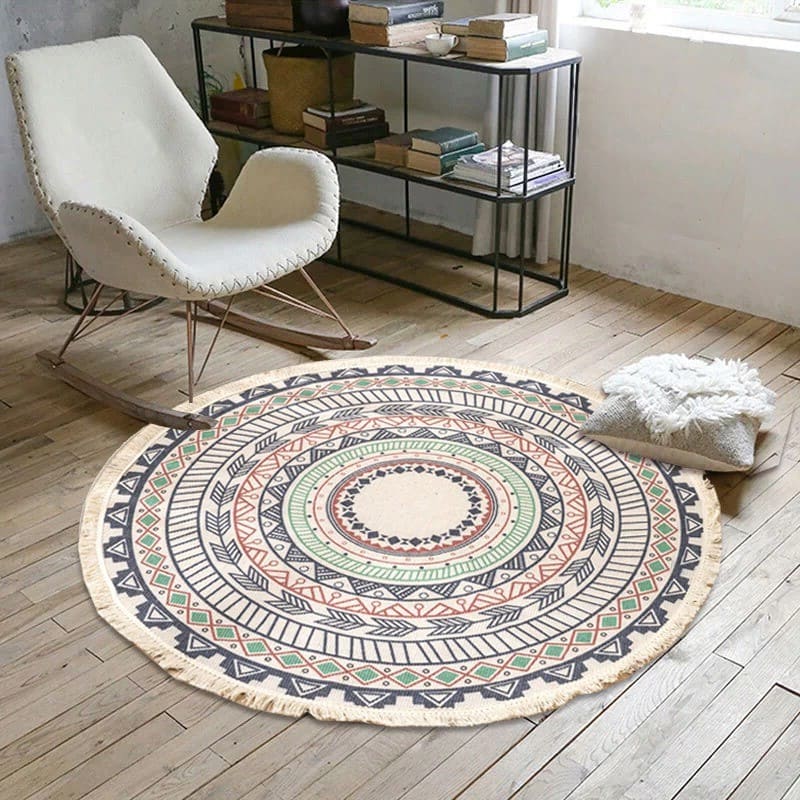 Tapis macramé rond boho ethnique