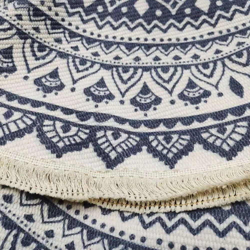 Tapis macramé rond mandala bleu