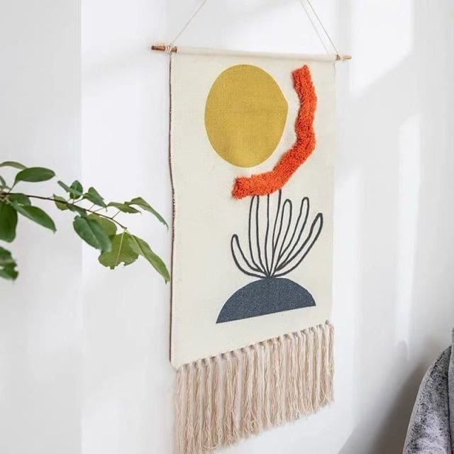 Tapisseries Murales Bohème Champignons Et Lune - Lot De 2 Avec Pompons, 130x33 Cm | Décoration Chambre, Salon - 3