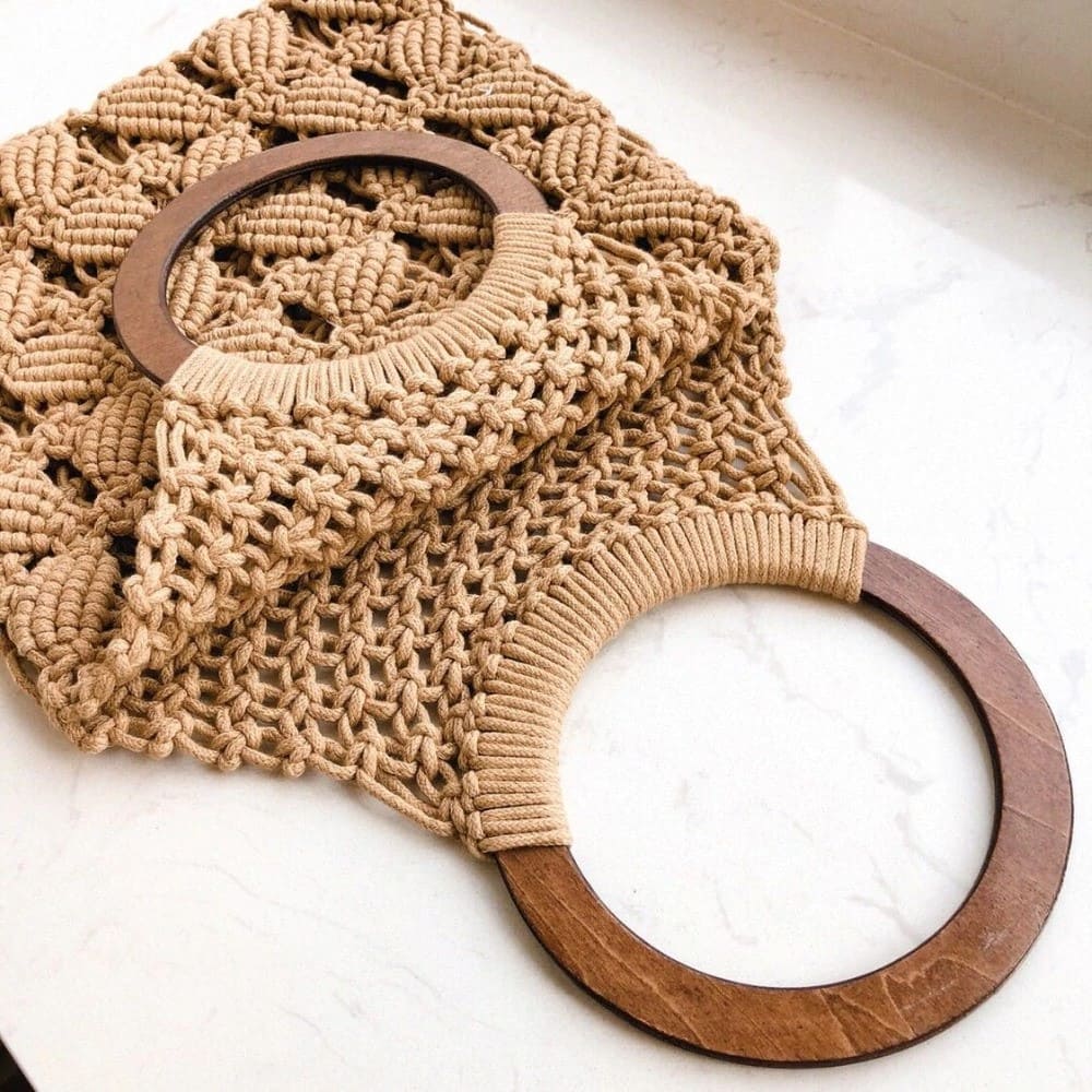 Tote bag macramé camel