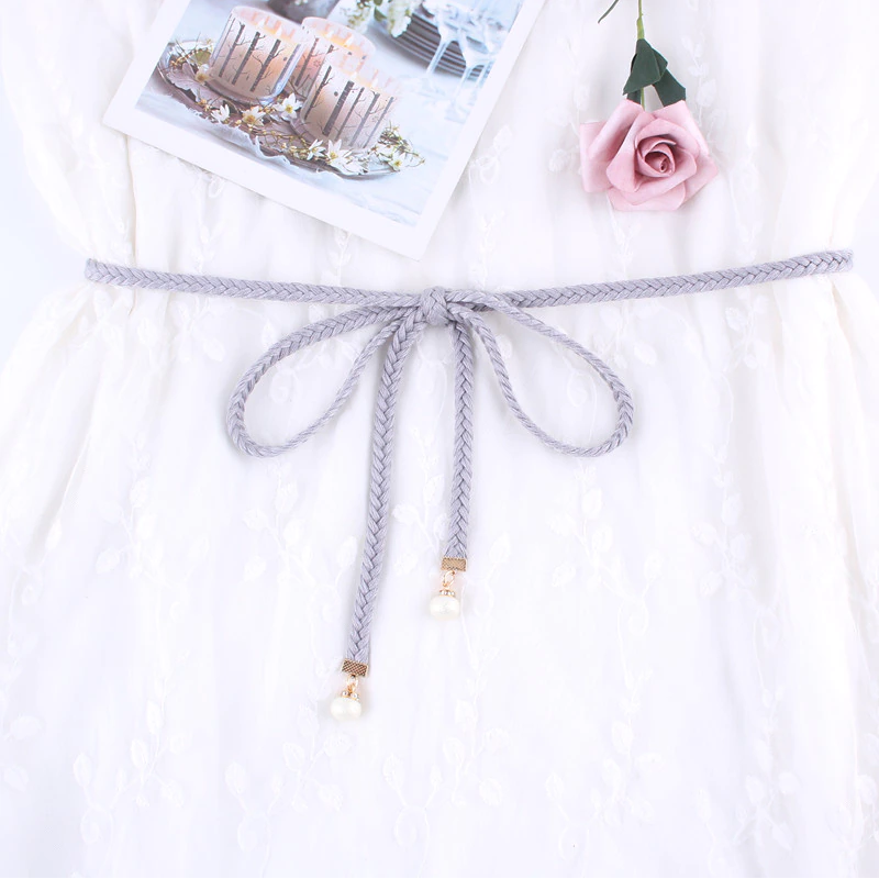 Ceinture macramé grise à perles