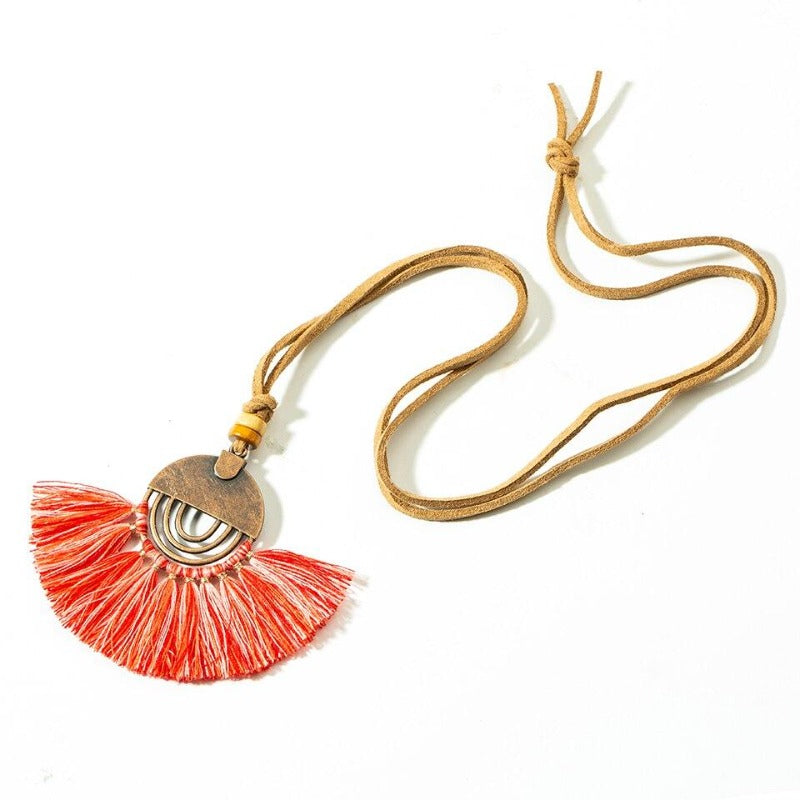Collier macramé bohème orange