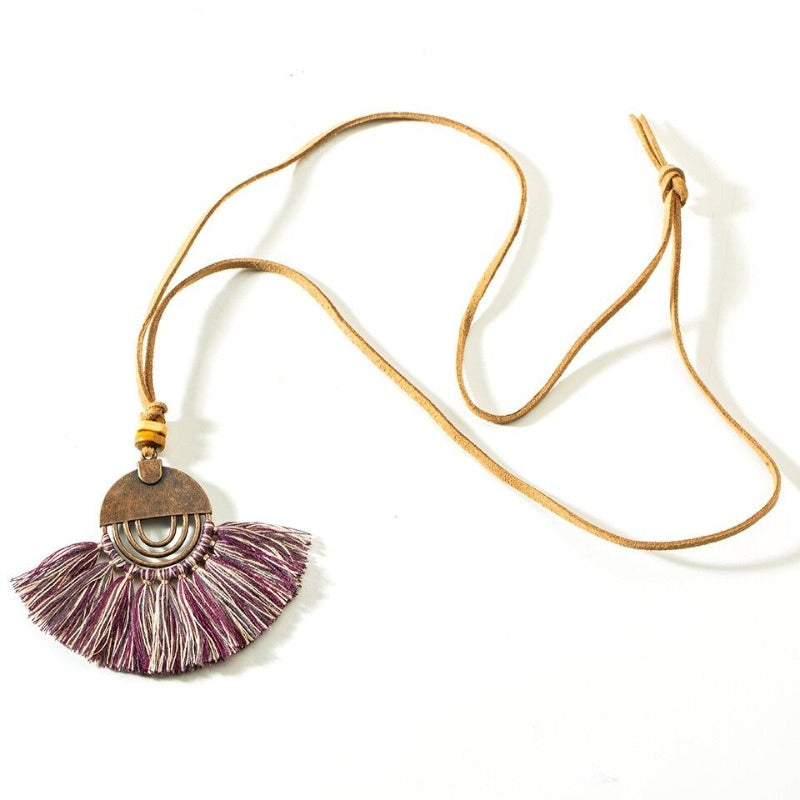 Collier macramé bohème violet