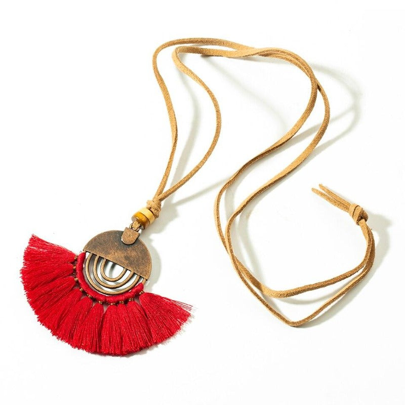 Collier macramé bohème rouge