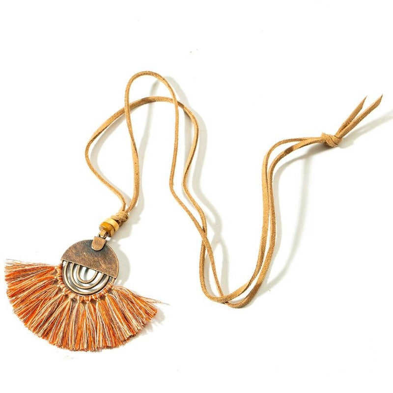Collier macramé bohème orange