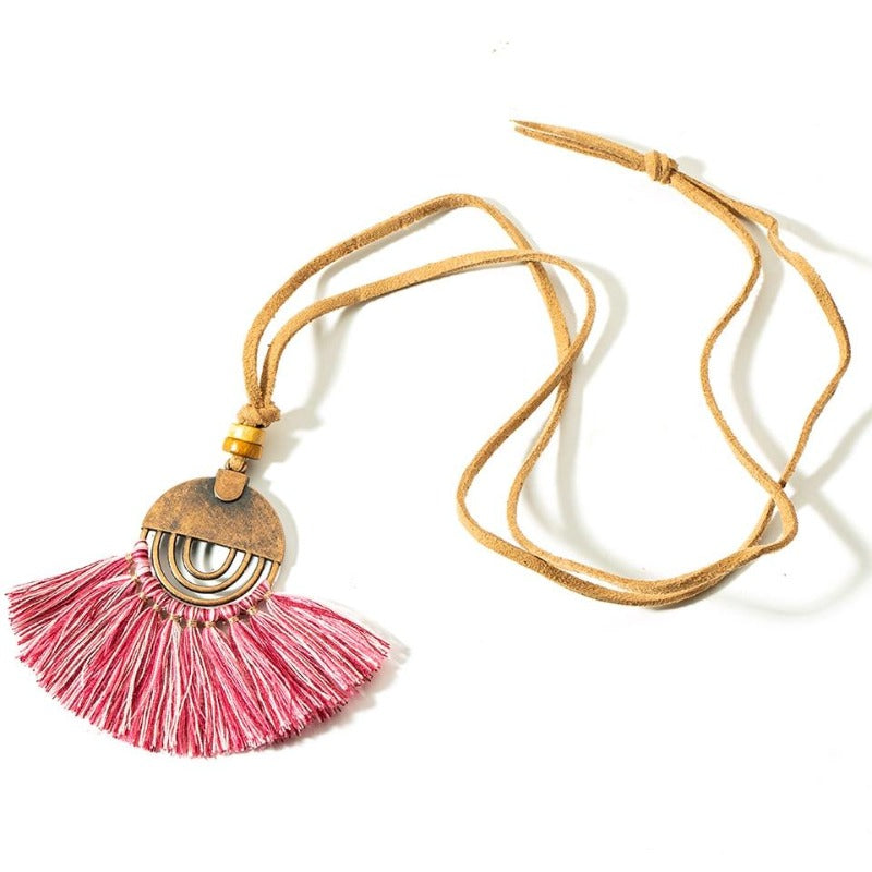 Collier macramé bohème rose