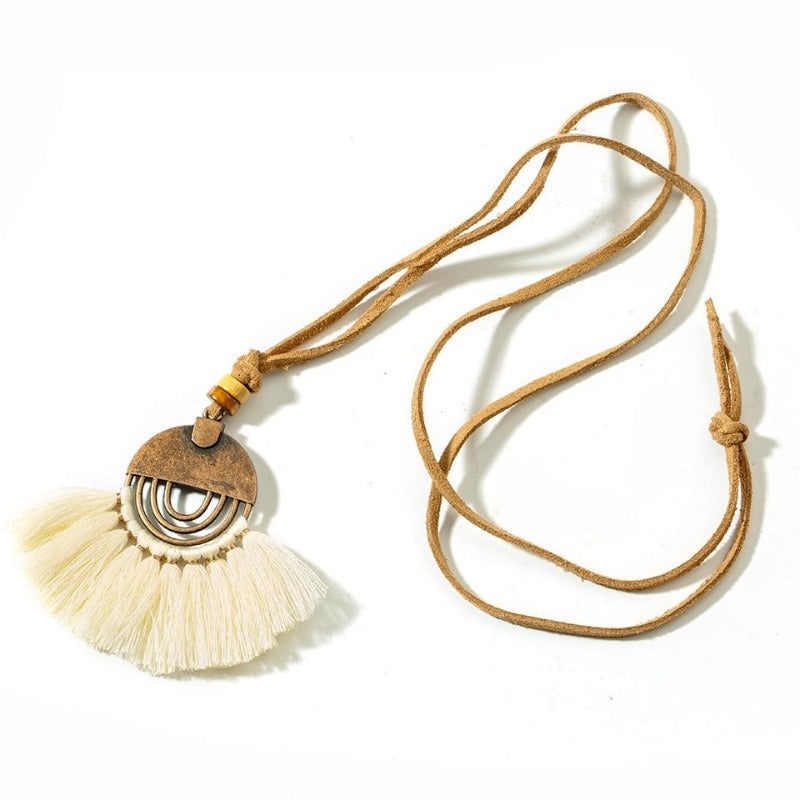 Collier macramé bohème beige