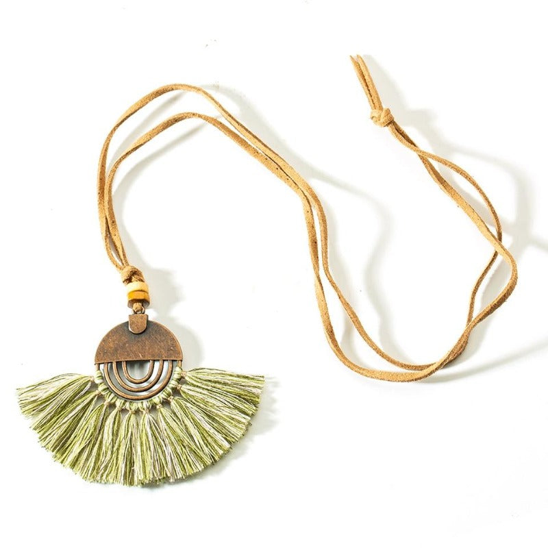Collier macramé bohème vert