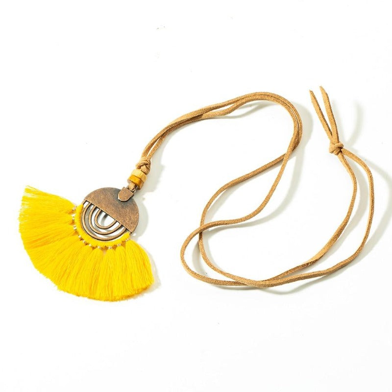 Collier macramé bohème jaune
