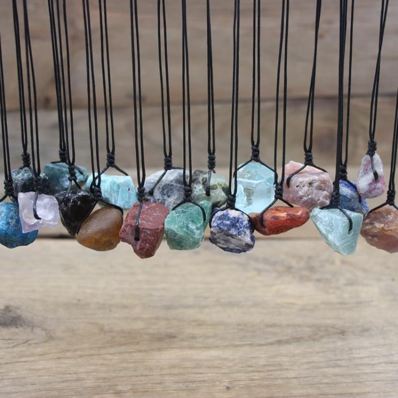 Collier micro macramé pierre naturelle