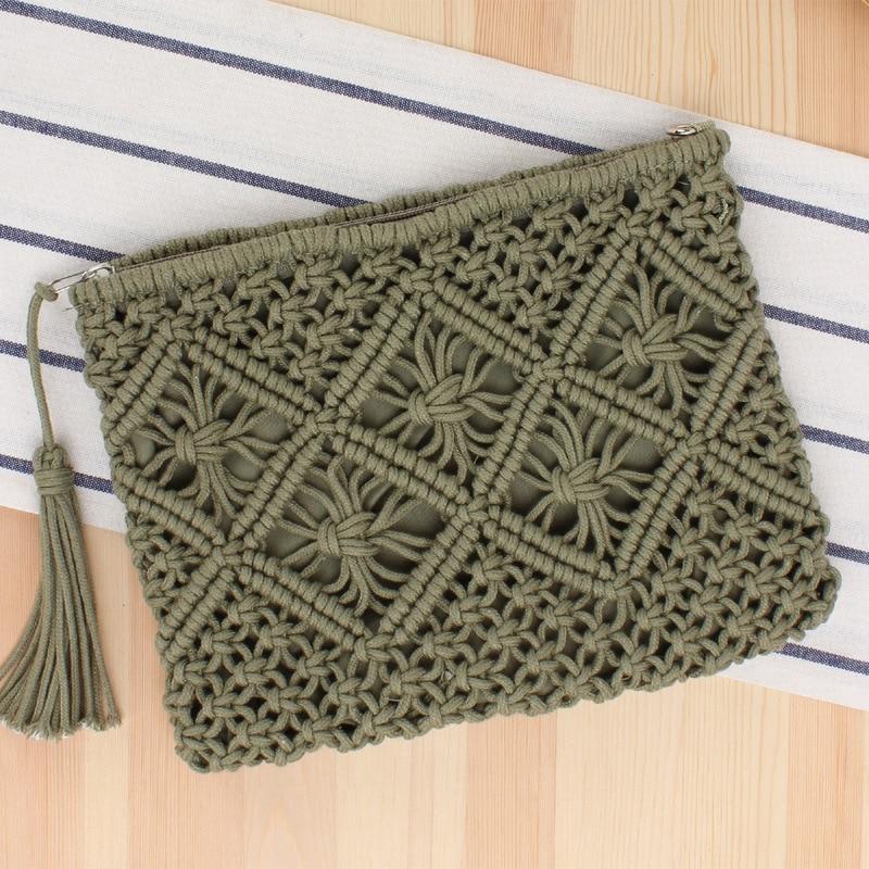 pochette en macramé vert